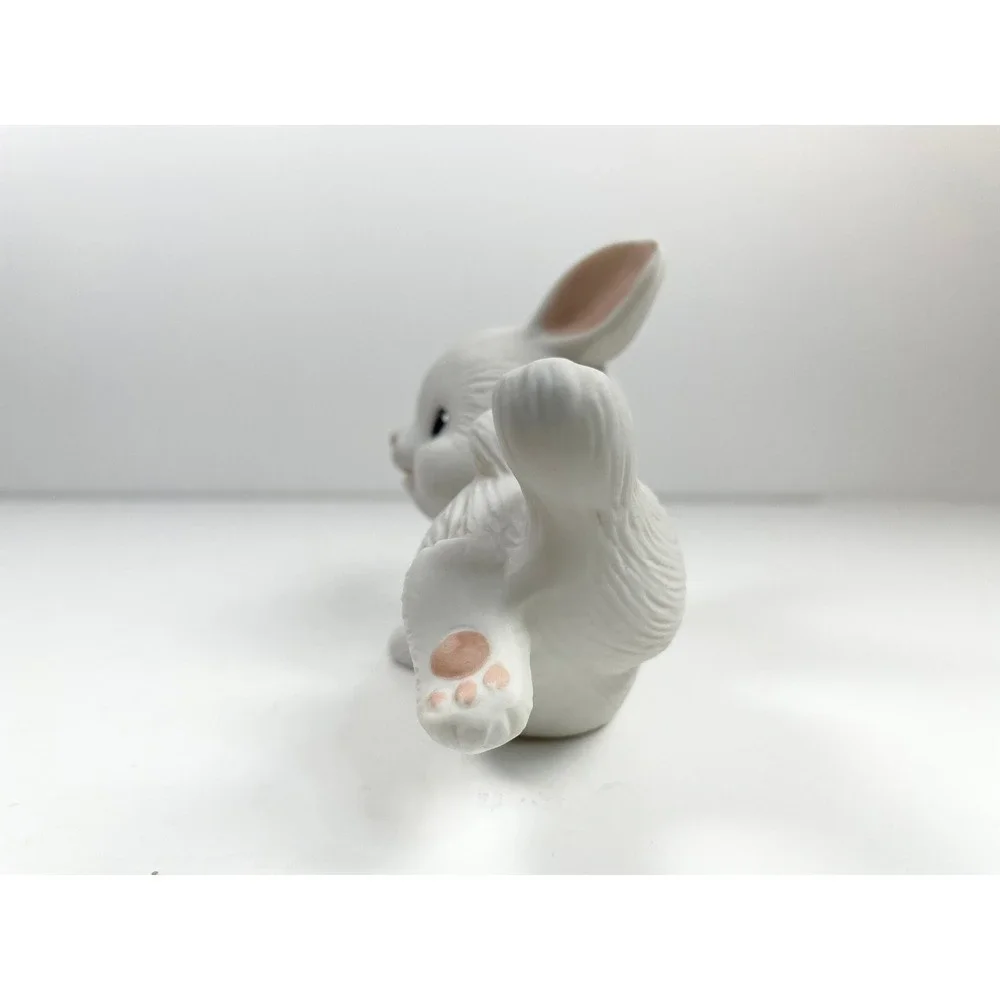 Vintage Homco Playful‎ white Baby Bunnies smiling pink ears set of 2 twee